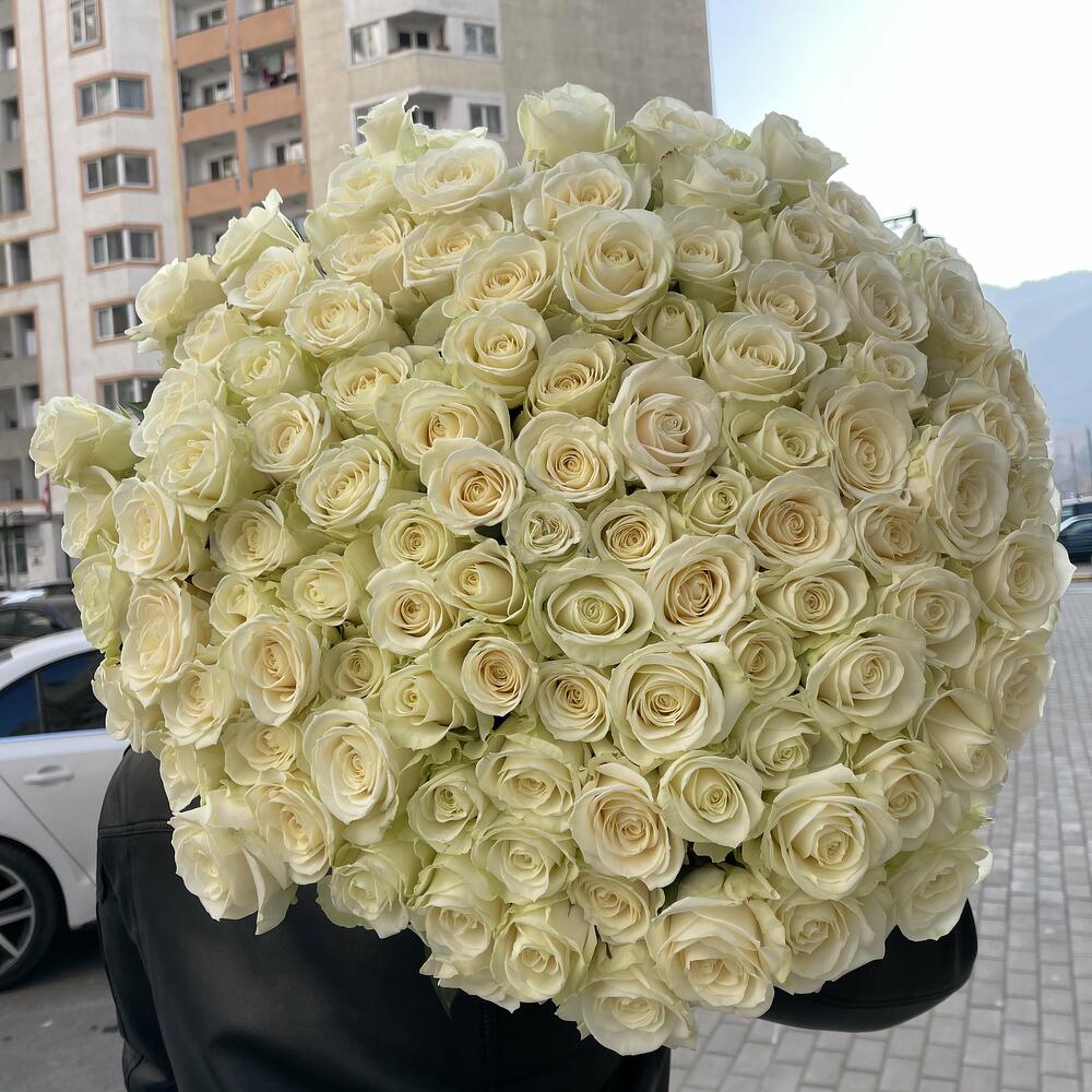 Монобукет 101 белая роза